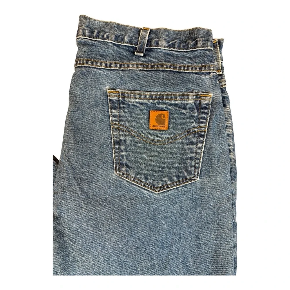 Carhartt Mens Relaxed Fit Straight Leg Jeans Medium Wash Blue Distressed 37x32